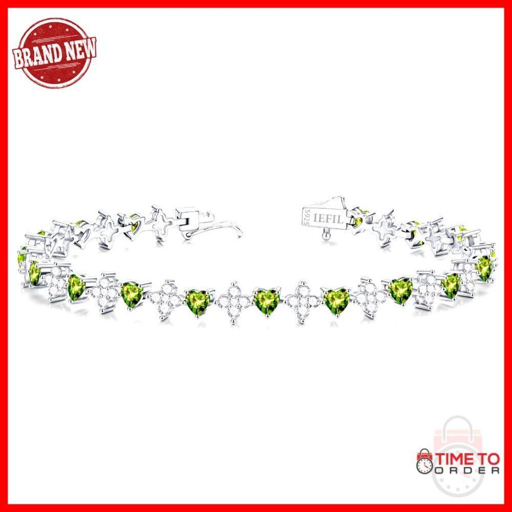 Sterling Silver Tennis Bracelet with Heart & Clover Charms, 7-7.5 Inch